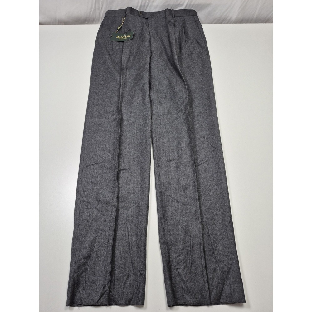 Zanieri Dress Pants Mens 40x37 Gray Wool Pleated Straight Unhemmed Italy NWT